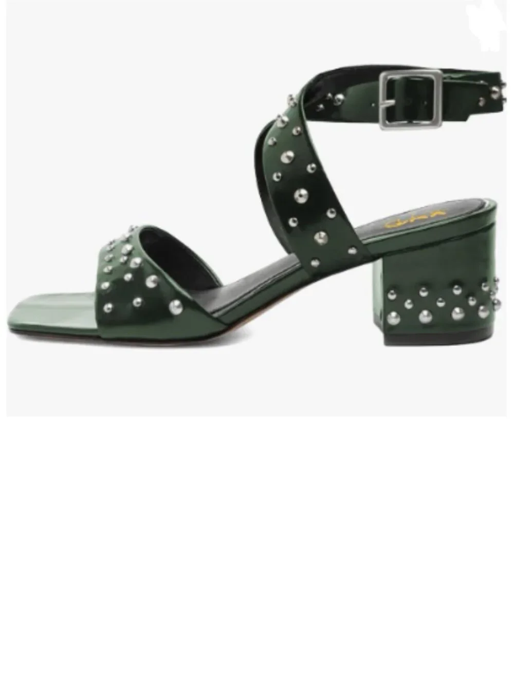 XYD Green Crossover Ankle Straps Block Mid Heel Sandals with Studs Open Toe Shoe